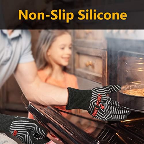 QUWIN BBQ Gloves, 1472°F Heat Resistant Grilling Gloves Silicone Non-Slip Oven Mitts, Kitchen Gloves for BBQ, Grilling, Cooking, Baking(One Size Fits Most, Black)- 1 Pair - Image 3