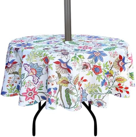 EHouseHome Outdoor and Indoor 60inch Round Tablecloth with Umbrella Hole and Zipper, Waterproof Zippered Patio Cloths, Spring/Summer Table Covers for Backyard Circular Table/BBQs/Picnic by EHouseHome