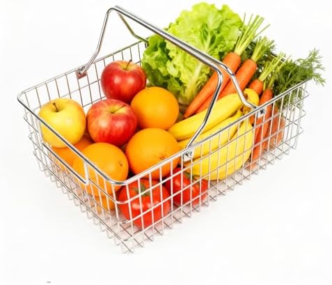 Small Picnic Baskets, Wire Baskets for Organizing with Foldable Handle - 12.6"x9.1"x5", Sturdy Stainless Steel Storage Baskets for Outdoor Picking, Picnic, Kitchen & Fridge & Cabinet Organizer(1, S) by LOVEERCT