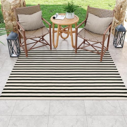 OJIA Washable Area Rugs 4'x6' Black and Cream Outdoor Rug Porch Patio Decor - Image 7
