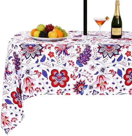 SquarePie Rectangle Outdoor Tablecloth with Umbrella Hole and Zipper 60x84 Inch, SpillProof Wipeable Patio Table Cloth for Spring Summer Garden Backyard Camping Picnic, Botanical Gorgeous Flowers by SquarePie