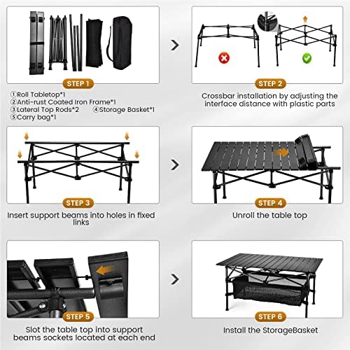 WUROMISE Lightweight Aluminum Folding Camping Table (37.13” x 21.57” x 19.69”), Portable Roll-Up Design for Outdoor, Camping, Beach, BBQ, Patio, and Picnic, Durable & Waterproof with Carrying Bag - Image 5