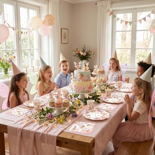 40PCS Fairy Birthday Party Decorations for Girls Kids, Fairies Plates and Napkins Tableware Set, Fairy Themed First Birthday, Fairies Enchanted Themed Baby Shower Party Decorations - Image 6