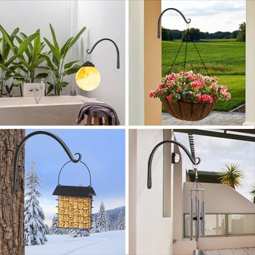 FEED GARDEN 2 Pack 10 Inch Hanging Plant Bracket Wall Hooks Decorative Plant Hangers for Outdoor Hanging Bird Feeders, Wind Chimes, Plant Baskets, Black - Image 6