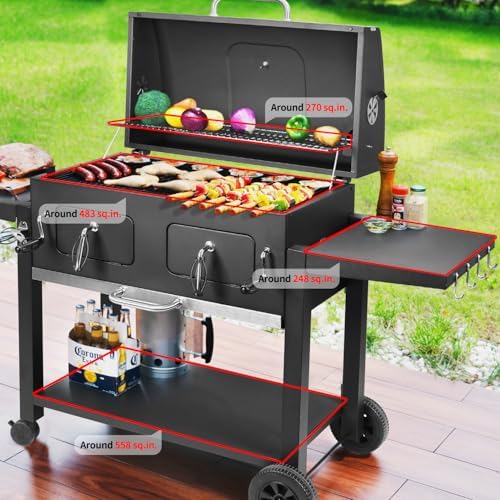 Charcoal Grill 753 Sq In,Extra Large BBQ Grill Adjustable Charcoal Trays - Image 2