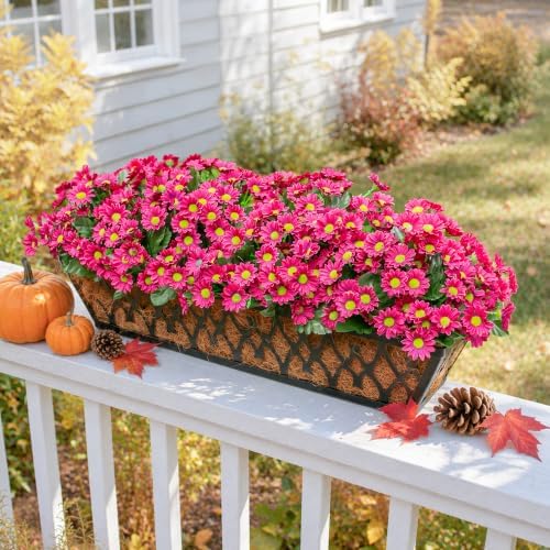 Daisy Artificial Flowers for Outdoors Autumn Fall Decoration, 6 Bundles Fake Mums Dark Red Silk Flowers for Outside Look Real UV Resistant Faux Flowers Plants for Planter Front Door Home Indoor Porch - Image 2