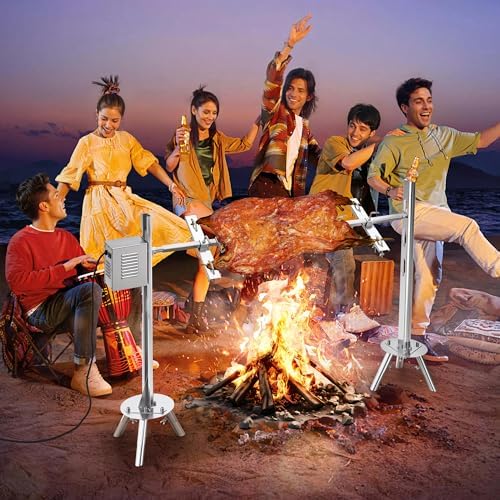 Jocisland 46" Electric Rotisserie Roaster for Pig & Lamb, 132 lbs Load, 45W Motor, Height-Adjustable Stainless Steel BBQ Rotisserie Grill Kit with Triangular Support Stand - Image 2