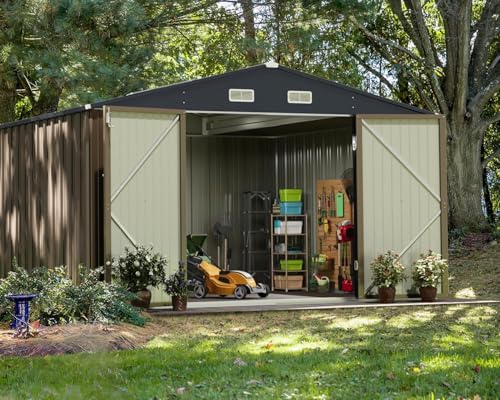 Greesum 10 x 10 FT Metal Outdoor Storage Shed, Brown - Image 2