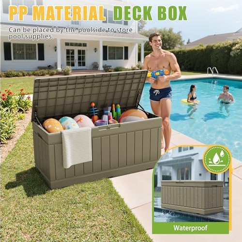 Greesum Outdoor Storage Box 82 Gallon Storage Bin with Lid for Patio Furniture, Garden Tools, Pool Supplies, Waterproof and UV Resistant, Lockable, Coffee - Image 4