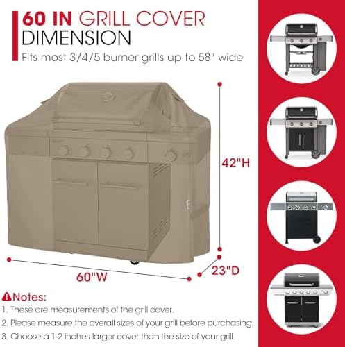 Unicook 60 Inch Grill Cover Heavy Duty Waterproof, UV Proof, Neutral Taupe - Image 2