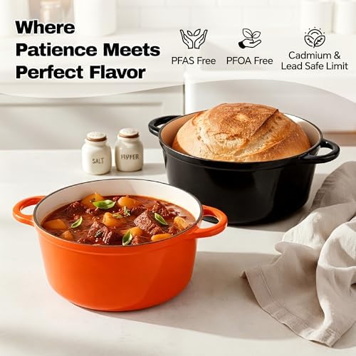 6.5 Quart Dutch Oven Pot with Lid, Non Stick Enameled Cast Iron Dutch Oven for Bread Baking, Heavy-Duty, Oven Safe Ceramic Cookware Up to 500°F for Baking, Braising, Stews, Roasting, Black - Image 2