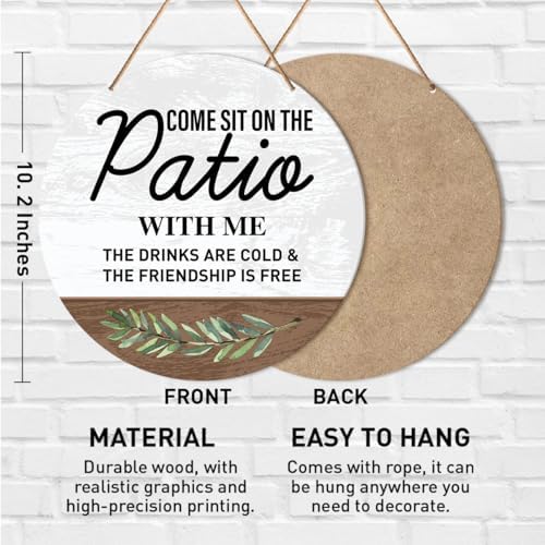 Patio Sign Decor, Patio Round Hanging Sign Decor Farmhouse Wall Decorations Outdoor Living Wood Sign for Porch, Deck, Backyard, Housewarming Gift for New House Home, Come Sit on The Patio with Me - Image 2
