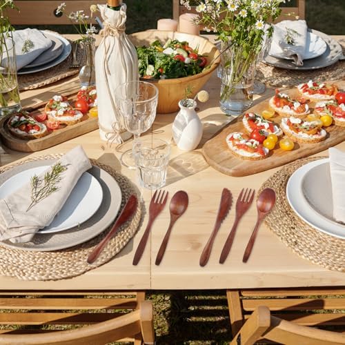 6 Pcs Wooden Utensils for Eating, Wooden Spoon Fork Cutlery Set - Image 5