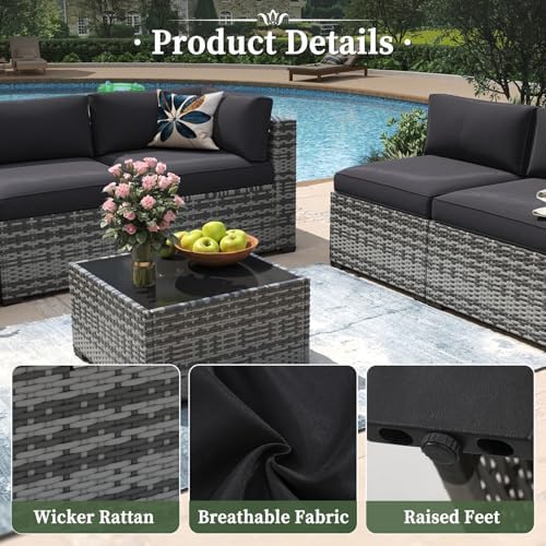 Aoxun 10 Piece Patio Furniture Set Wicker Rattan Patio Conversation Set - Image 5