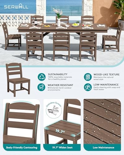 SERWALL 9Pcs 84" HDPE Outdoor Dining Set for 8 with Armless Chairs,Brown - Image 3