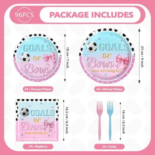 96Pcs Goals or Bows Gender Reveal Party Decorations, Serves 24 - Image 2