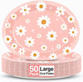 Qyeahkj 50 PCS Pink Daisy Oval Paper Plates Spring Large 11” One Two Groovy Party Decorations Floral Supplies Favor for Summer Flower Wedding Birthday Party Disposable Tableware Set by Qyeahkj