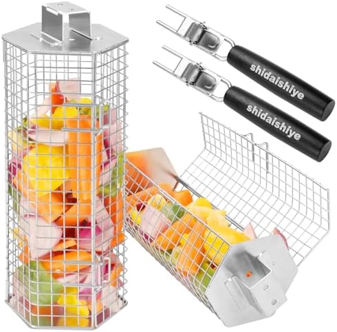 2 Pack Rolling Grill Basket, Hexagonal BBQ Grill Baskets by shidaishiyehome