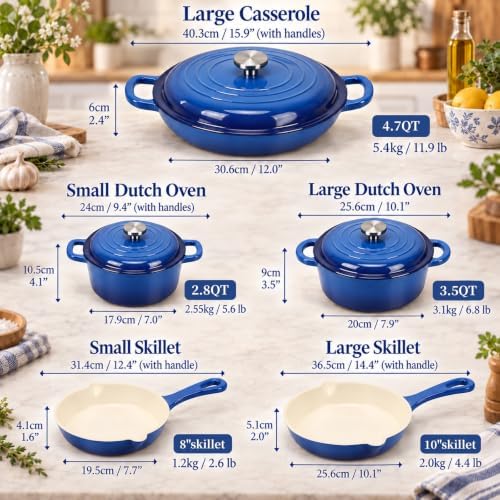 QuliMetal 5-Piece Cobalt Blue Enameled Cast Iron Cookware Set - Image 2
