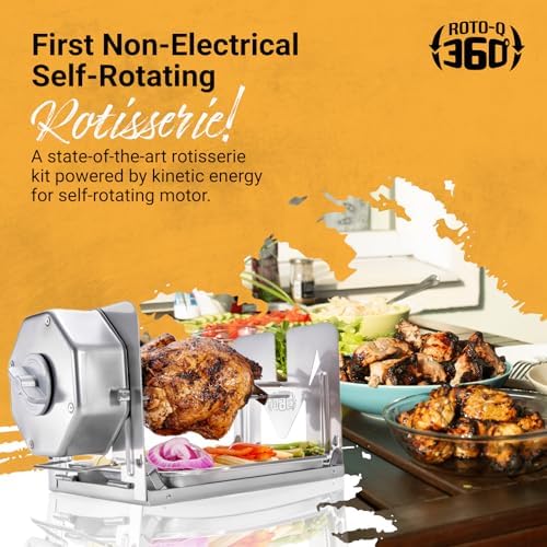 ROTO-Q 360 Family Rotisserie Kit – Non-Electric Wind-Up Spit Roaster with Tumble Basket, Flat Cage, Skewer Set & Mat for Grill, Oven, Smoker, Portable BBQ Cooking, Tailgating, or Camping Use - Image 3