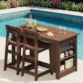 SERWALL 3-Piece Outdoor HDPE Counter-Height Bar Set with 2 Stools, Brown by SERWALL