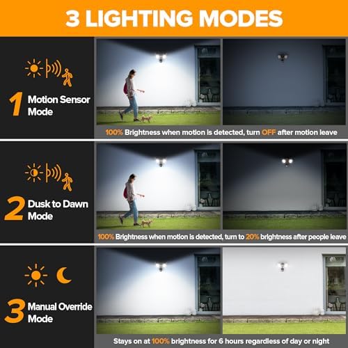 LUTEC 32W 3500 Lumen LED Security Lights Motion Sensor Light Outdoor, 5000K Daylight, IP65 Waterproof, Dusk to Dawn, Motion Detector Flood Light for Garage, Yard, Porch-Brown - Image 4