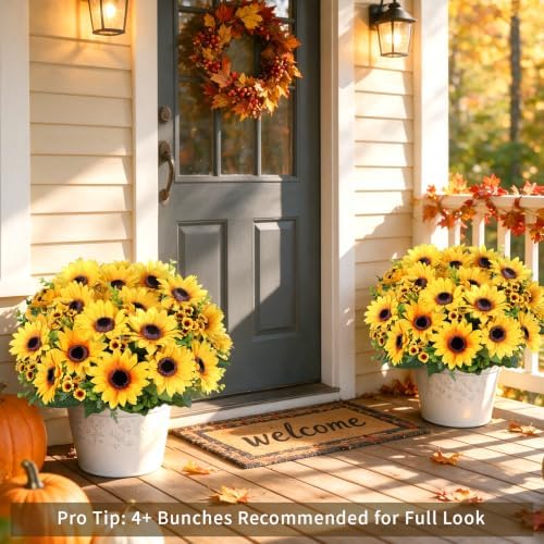 AmyHomie Artificial Sunflowers for Outdoors Fall Decor, 2 Bouquets - Image 5