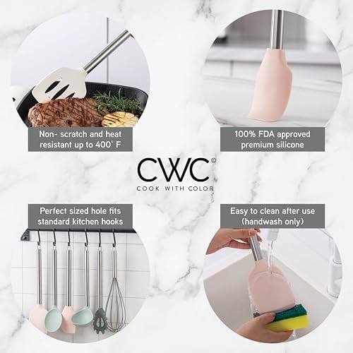 COOK WITH COLOR Silicone Cooking Utensils, Kitchen Utensil Set, Easy to Clean Silicone Kitchen Utensils, Cooking Utensils for Nonstick Cookware, Kitchen Gadgets Set, 38 Piece, Mint - Image 2