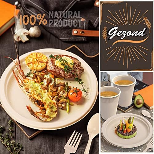 Gezond 350pcs Compostable Plates Set Heavy-duty Disposable Plates Utensils - Image 4