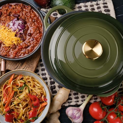 Dutch Oven Enameled Cast Iron with Lid - Big Dual Handles - Oven Safe up to 500°F - Classic Round Pot for Versatile Cooking 3 QT Deep Pot Golden Green - Image 4