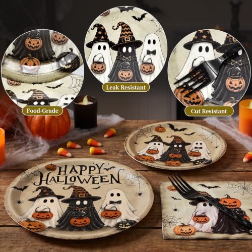 96 Pieces Halloween Tableware Set – Ghost Disposable Plates, Napkins, and Black Forks for Halloween Party, Haunted House, Trick or Treat and Spooky Celebrations – Serves 24 Guests - Image 4