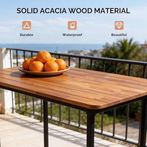 VINGLI 5 Pieces Outdoor Dining Set, Acacia Wood Outdoor Bar Table and Chairs Set for Porch Poolside Backyard Garden Balcony - Image 3