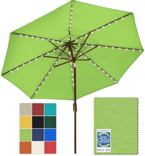 EliteShade USA 10-Year-Non-Fading 9ft Market Patio Umbrella, Commercial Grade Table Sun Umbrella with 80 Solar LED Lights, Crank Open, Windproof & UPF 50+ UV Protection for Garden, Deck, Pool, Backyard, Macaw Green by EliteShade