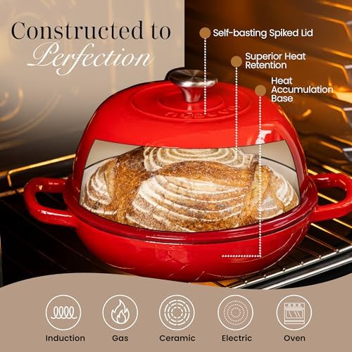 Enamelled Cast Iron Dutch Oven Pot – Dutch Oven For Sourdough Bread Baking – Cast Iron Bread Pot – Red, 6 Quarts, 26cm – by Nuovva - Image 3