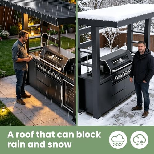 94" Stainless Steel Outdoor Kitchen Island with 6-Burner 85000 BTU,Heavy-Duty Natural Gas Grill with Rotisserie Oven,Galvanized Steel Roof,Granite Countertops,Refrigerator,Sink.(Natural Gas) - Image 6