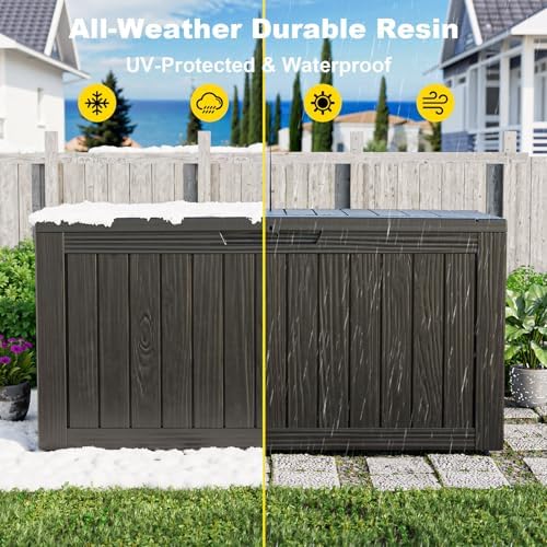 ROJIK Deck Box Storage Bench with Wheels Outdoor, 140 Gallon, Black - Image 6