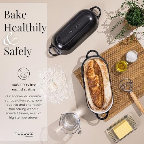 Enamelled Cast Iron Bread Loaf Pot – Dutch Oven For Sourdough Bread Baking – Oven Safe Non Stick Bread Pot – Rectangular, Black, 34cm x 16cm – by Nuovva - Image 6