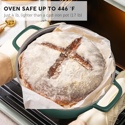 Large Dutch Oven Pot with Lid-7.5QT Cast Aluminum Oven Pot with Two Handles Lightweight for Bread Baking Braising and Roasting(Green) - Image 5