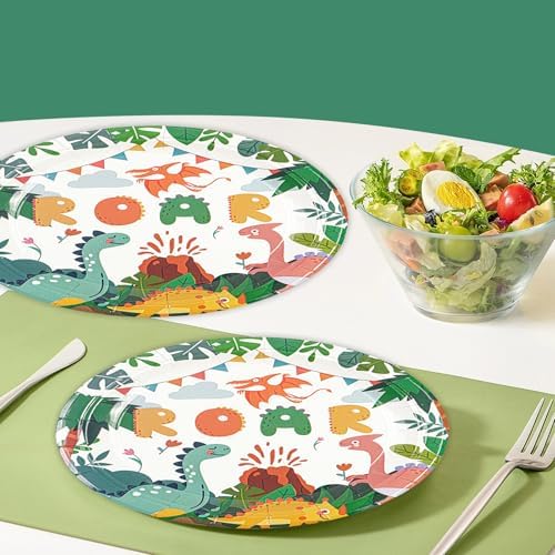 50PCS Dinosaur Party Plates Birthday Decorations, 7Inch Dinosaur Theme Paper Dessert Plates Disposable Tableware Set for Birthday Baby Shower Party Supplies - Image 5