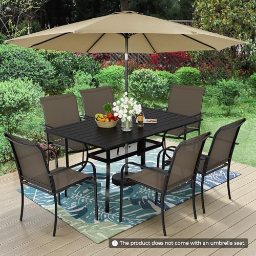 Incbruce 8 Pieces Patio Dining Set with Brown Umbrella, Outdoor Dining Set of 6 Textilene Chairs and Rectangle Table with Umbrella Hole for Backyard, Garden, and Poolside (Brown) - Image 4