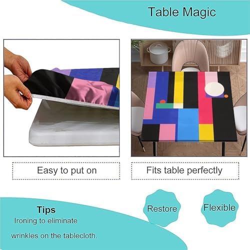Table Cloths with Elastic Corners, Modern Geometric Pattern Printed on Fade Resistant Square Fitted Tablecloth Table Cover, Perfect for Meals Coffee Guest Dinners, Fit for 32" x 32" Square Tables - Image 3