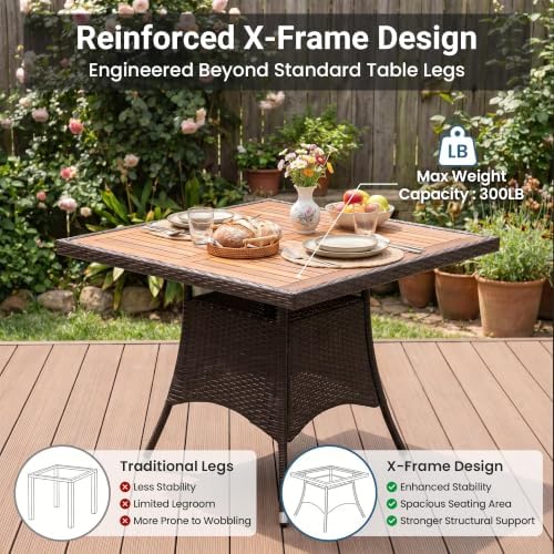 10-Pieces Ratton Patio Table and Chairs with Acacia Tabletop for Outdoor - Image 4
