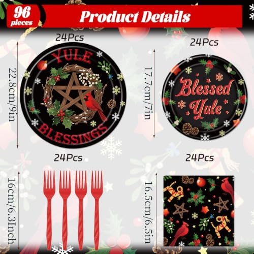 Yule Blessing Winter Solstice Party Dinnerware Decorations 96pc - Image 2
