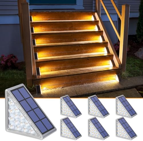 NIORSUN Solar Step Lights,6 Pack Warm White Solar Stair Lights Outdoor Waterproof IP67 Auto On Off,Solar Lights for Steps,Stair,Patio,Yard,Porch,Front Door,Sidewalk,Deck Decor by NIORSUN