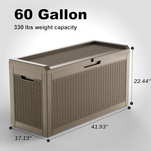 ROJIK Outdoor Storage Housing Deck Box,Waterproof Patio Furniture, Garden Tools, Cushions, Pool Accessories Storage Bench with Lockable Lid and Side Handles (Grey,60 Gallon) - Image 2