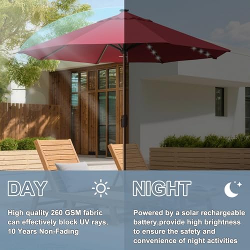 EliteShade USA 10-Year-Non-Fading 10ft Market Patio Umbrella, Commercial Grade Table Sun Umbrella with 80 Solar LED Lights, Crank Open, Windproof & UPF 50+ UV Protection for Garden, Deck, Pool, Backyard, No Tilt, Burgundy - Image 5
