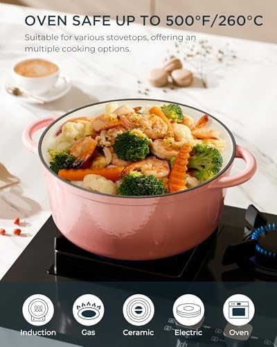Enameled Cast Iron Dutch Oven, 7.5QT Pot with Lid, Gentle Pink - Image 5