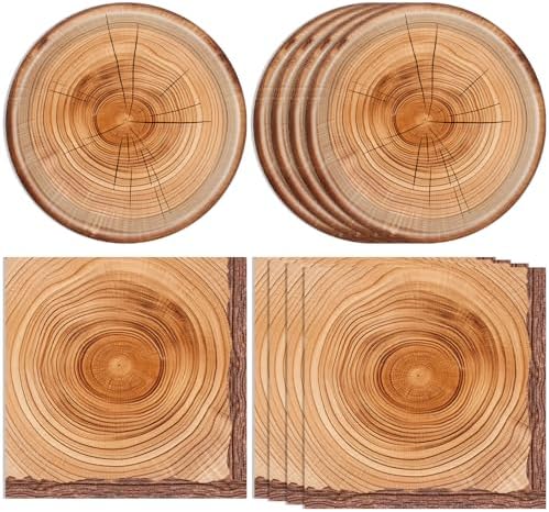 40PCS Hunting Camping Party Supplies Set Wood Grain Paper Plates Napkins by Actoridae