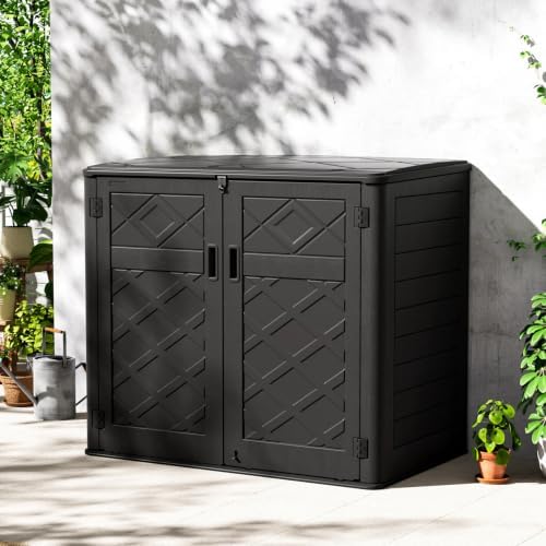 KINYING Larger Outdoor Storage Shed Weather Resistance, Resin Sheds & Outdoor Storage for Garden, Patios, Backyards, 48 Cu.Ft Tool Shed for Garbage Cans, Lawn Mower, Garden Tools,Black - Image 3