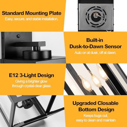 24" Extra Large Fully Enclosed Dusk to Dawn Outdoor Light Fixture 3-Light - Image 5